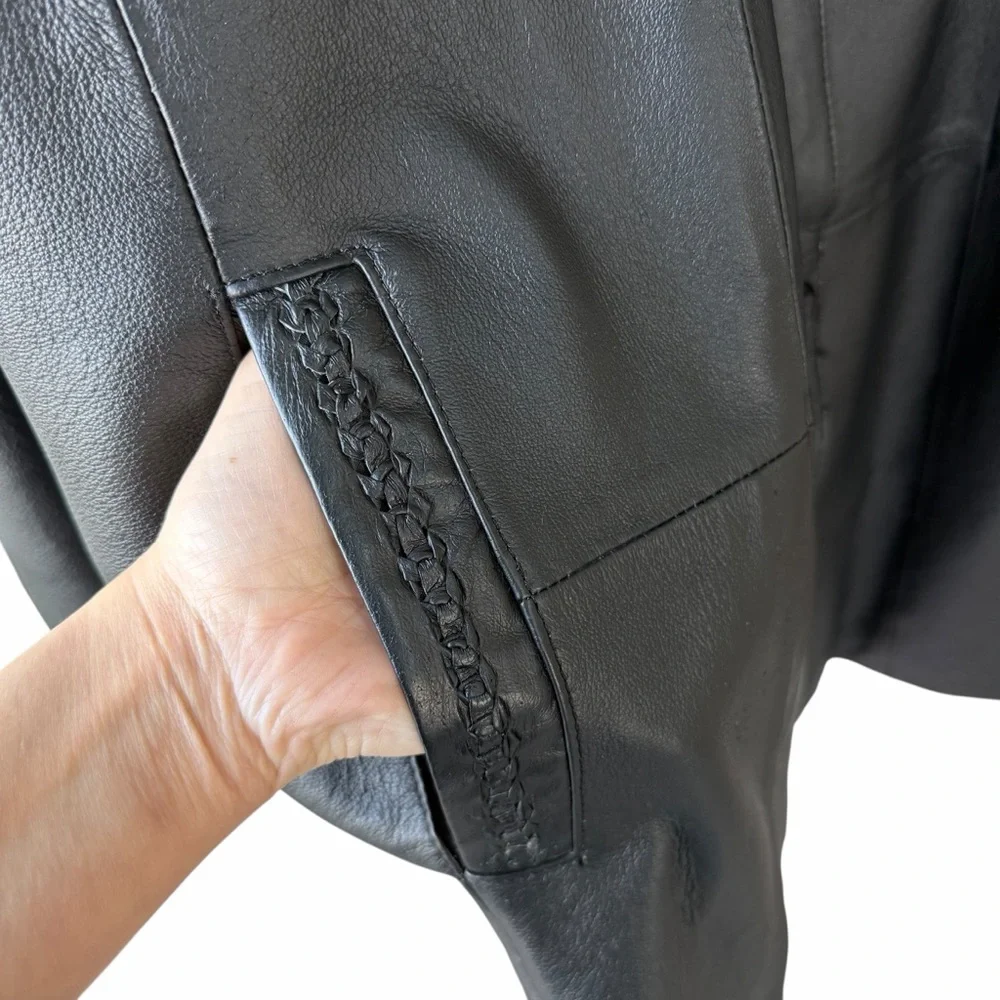 Veranesi Women’s Black Leather Coat with Braided details  plus size 24w - Picture 4 of 9